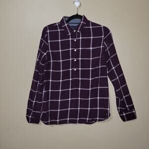 Tommy Hilfiger Maroon Bordeaux Plaid Roll Tab 1/2 Button Down Shirt Medium New